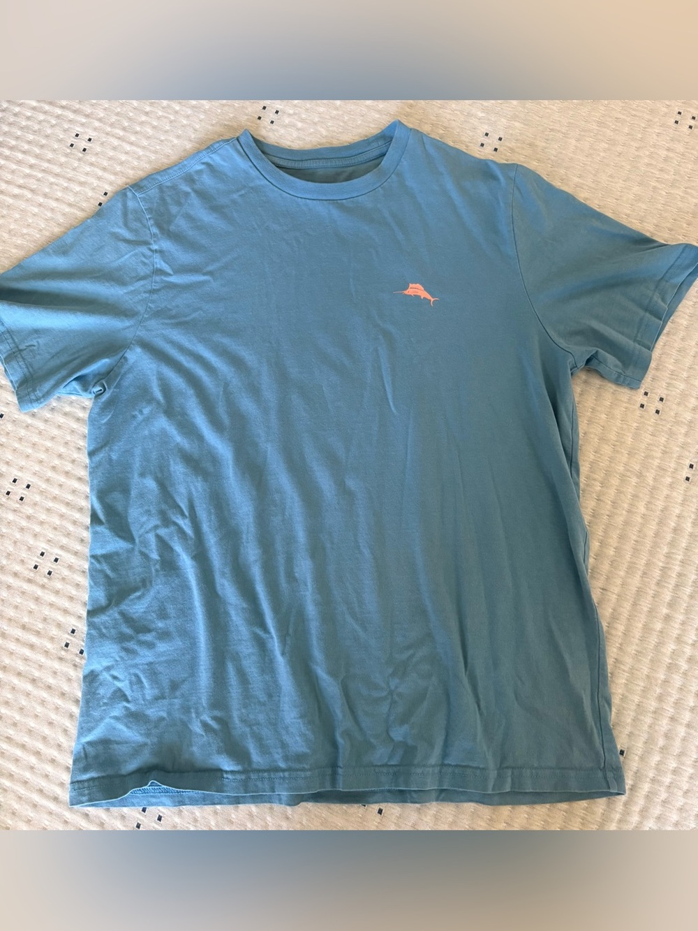Tommy Bahama Short Sleeve Crewneck Tee in Aqua with Coral Logo